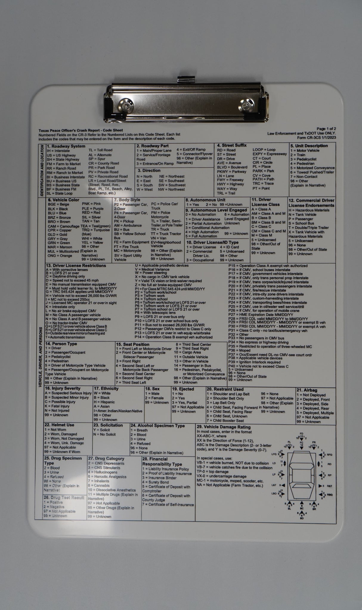 Double Sided Crash Report Clipboard